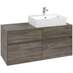 Villeroy & Boch Waschbeckenunterschrank Collaro C13000, Eckig Stone Oak, 500x548x1200mm, 4 Auszüge mit SoftClosing, integrierte Handgriffe