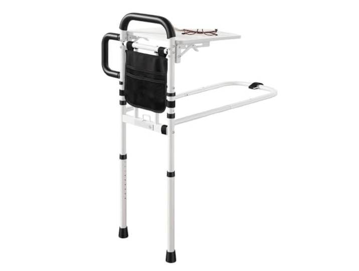 ROSEEONNE Bettgitter for ältere Erwachsene, sicherheitsverstellbares Bett Mit Motion Light, rutschfestem Griff, faltbarem Tablett und Aufbewahrungstasche