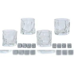 Christmas Decorations 4 Whiskygläser 7,2cm - Whisky Gläser mit 8 Kühlsteinen Bargläser Schnapsgläser Cocktailgläser Glas Tumbler Whiskybecher Set Klar Transparent Grau