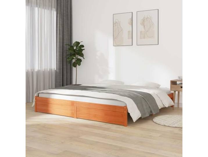 RJPLMFV Bettgestell, massives Kiefernholz, 140 x 200 cm, Braun Design mit Lattenrosten, robuste Struktur, moderner Stil, einfache Montage für 2 Personen