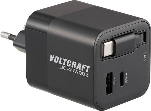 VOLTCRAFT UC-45W002 USB Ladegerät 45W 1x USB-A, 2x USB-C USB PD Schwarz Innenbereich GaN, USB Power Delivery (USB-PD)