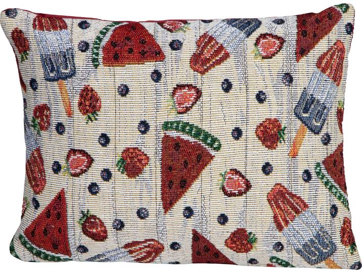 Dekokissen SPRÜGEL Hello Summer , bunt (bunt, gemustert), B:33cm L:25cm, Jacquard, Dekokissen_Sitzkissen_Kissenhüllen, Dekokissen, mit Früchten