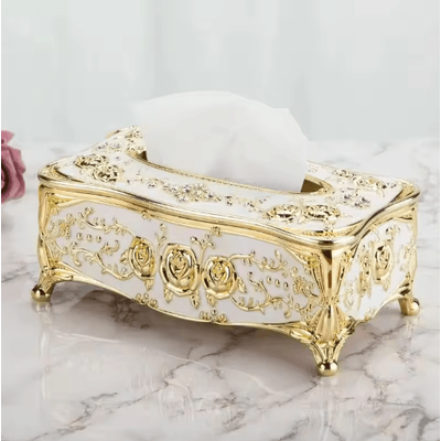 European Style Luxury Tissue Storage Box For Home & Hospitality a golden White