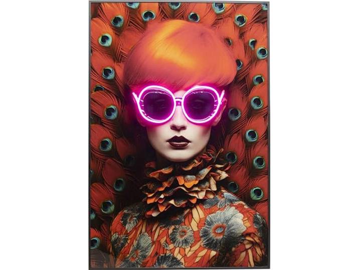 Kare Design LED-Wandbild Fancy Red Lady, Rot, 75x55cm, Gerahmtes Bild, Wandkunst, Gemälde, Acryl, Frau mit leuchtender Brille, Wohnzimmer