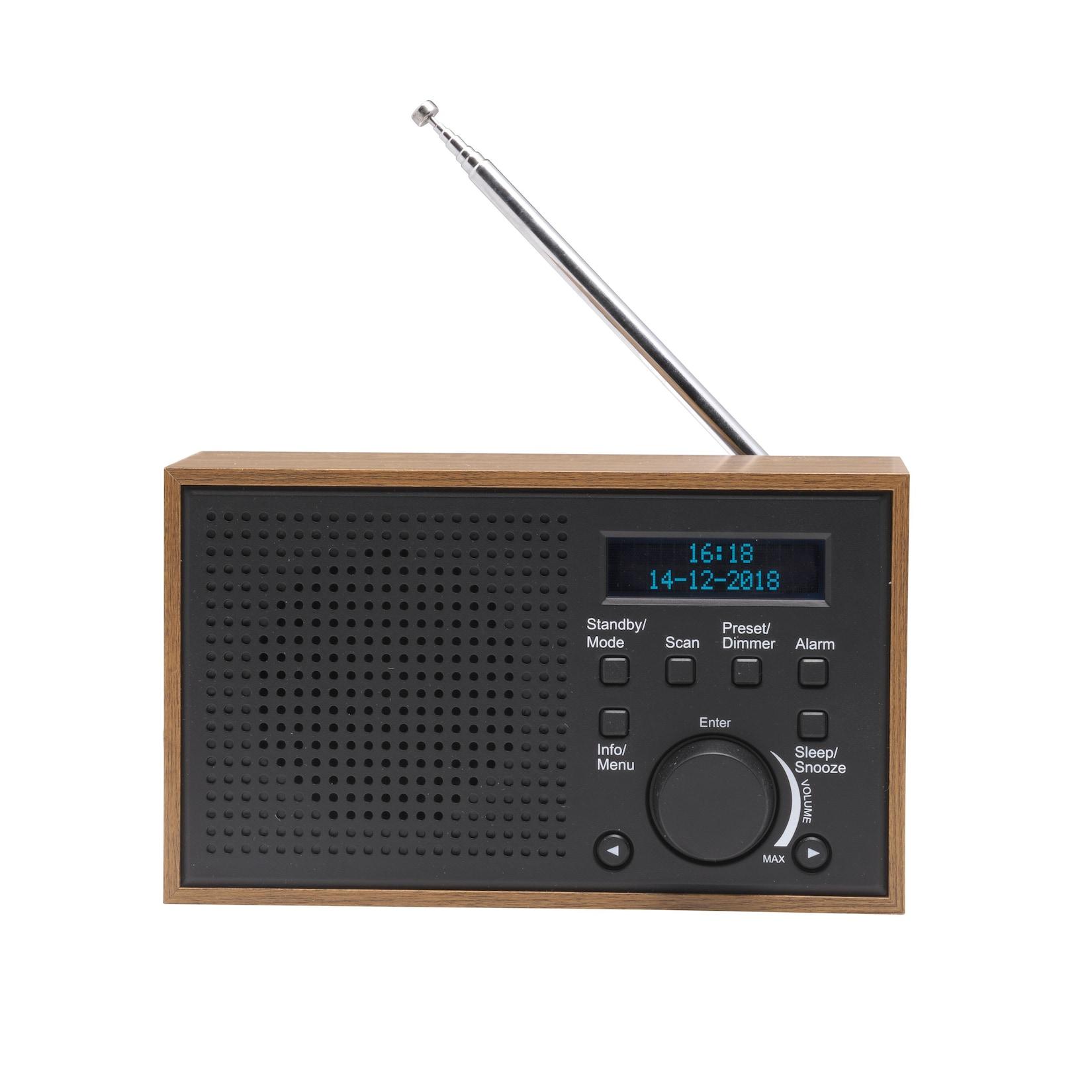 Denver DAB-46 DAB+/FM-Radio– Dual-Alarm-Wecker, Holz, dunkelgrau