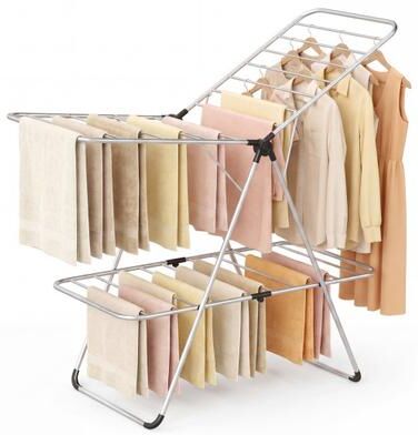 Costway Foldable 2-Tier Clothes Drying Rack Heavy-Duty Aluminum Stainless Steel Laundry Airer