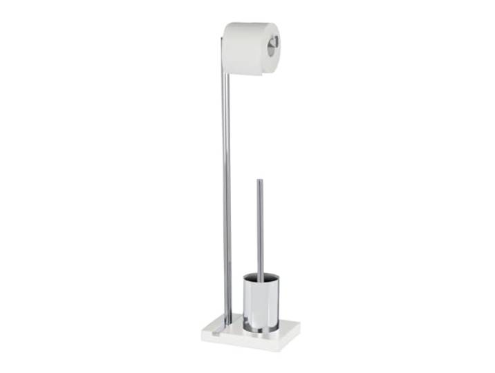 WENKO Ensemble WC 2en1 Noble White Brosse WC à tête remplaçable et dérouleur Papier Toilette Base Polyrésine Haute qualité Stable Accessoires WC DIM 20x74x15 cm Chromé et Blanc