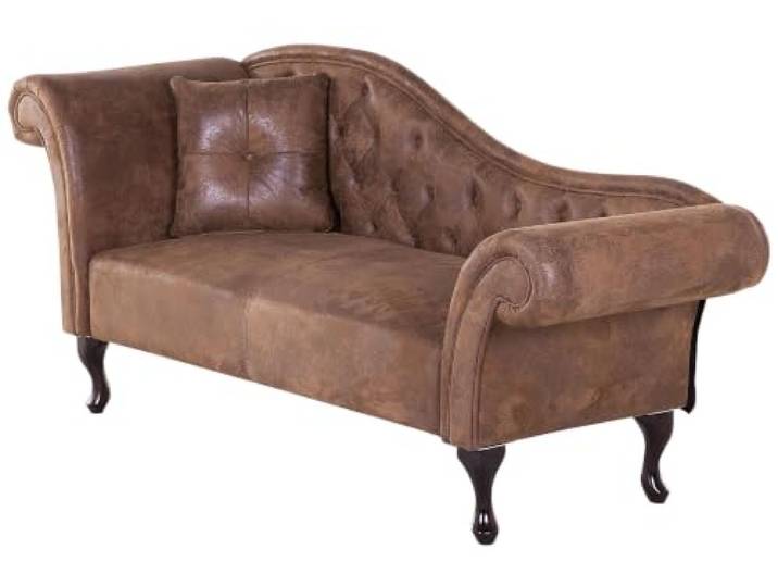 Chaiselongue im Chesterfield Style linksseitig Kunstleder hellbraun Lattes