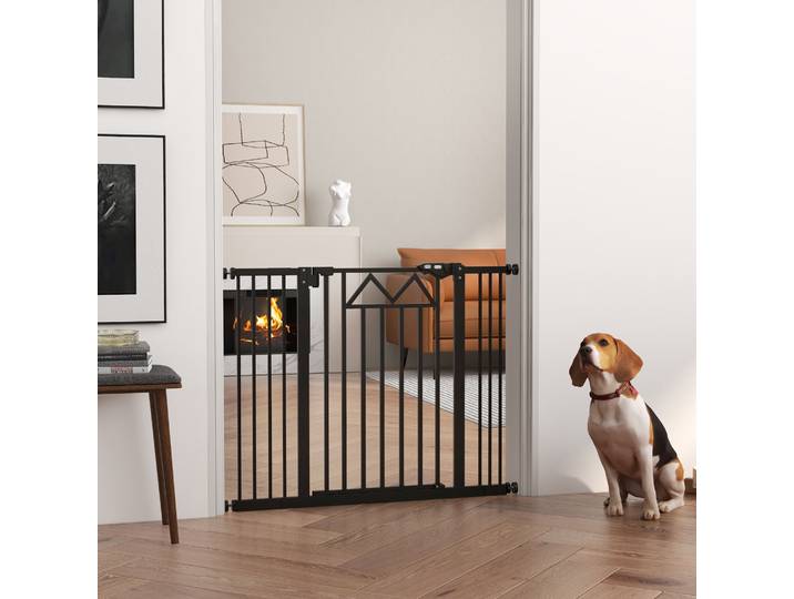 PawHut Barrière Chiens Métal Réglable 74-100x76 cm Noir