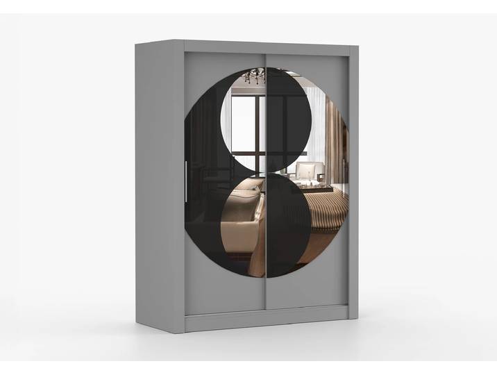 Schwebetürenschrank CHANDU 150 cm Grau Grau + Spiegel