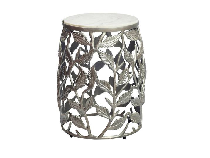 Mid.you Beistelltisch Wl7.343, Silber, Weiß, Stein, rund, rund, 40x46x40 cm, Wohnzimmer, Wohnzimmertische, Beistelltische