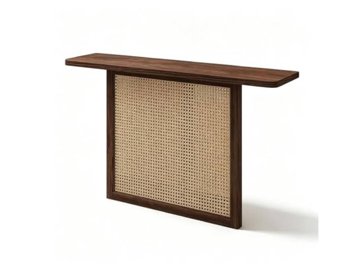 LEUBDIBR Eiche Konsole Tisch FAS-Qualität, schmaler Holz-Eingangstisch Massive Eiche FAS, minimalistische T-Struktur, schmale 30cm Tiefe Flurkonsole Tisch(Dark Walnut,160cm/63.0in)