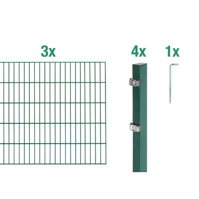 Doppelstabmattenzaun ALBERTS "Grundset", grün, H:80cm, Stahl, Zaunelemente, Höhe: 80-200 cm, Gesamtlänge: 4-30 m, zum Einbetonieren