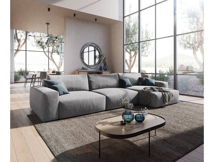 Ecksofa Lanzo XL 380x180 cm Mikrofaser Grau Recamiere variabel, Ecksofas
