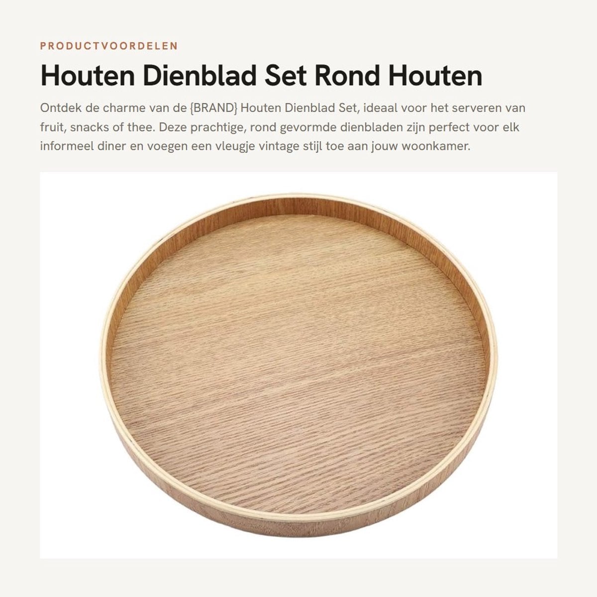 Dailygoods Houten Dienblad Set - Rond - 24 cm