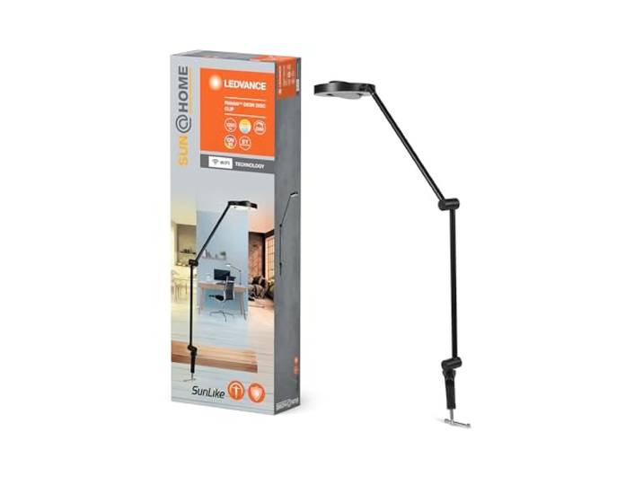 LEDVANCE SUN@HOME PANAN DESK DISC CLIP Schreibtischleuchte, weiß, 15W, 1200lm, regulierbares Weißlicht (2200K bis 5000K), dimmbar, passt das Licht automatisch dem Biorhythmus an, IP20