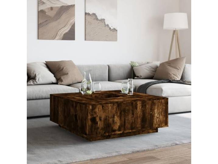 KTHLBRH Couchtisch Eiche Rauchgrau 100 x 100 x 40 cm Material: Spanplatte, stabile Platte, Verwendung als Beistelltisch oder Sofatisch, Kapazität 20 kg