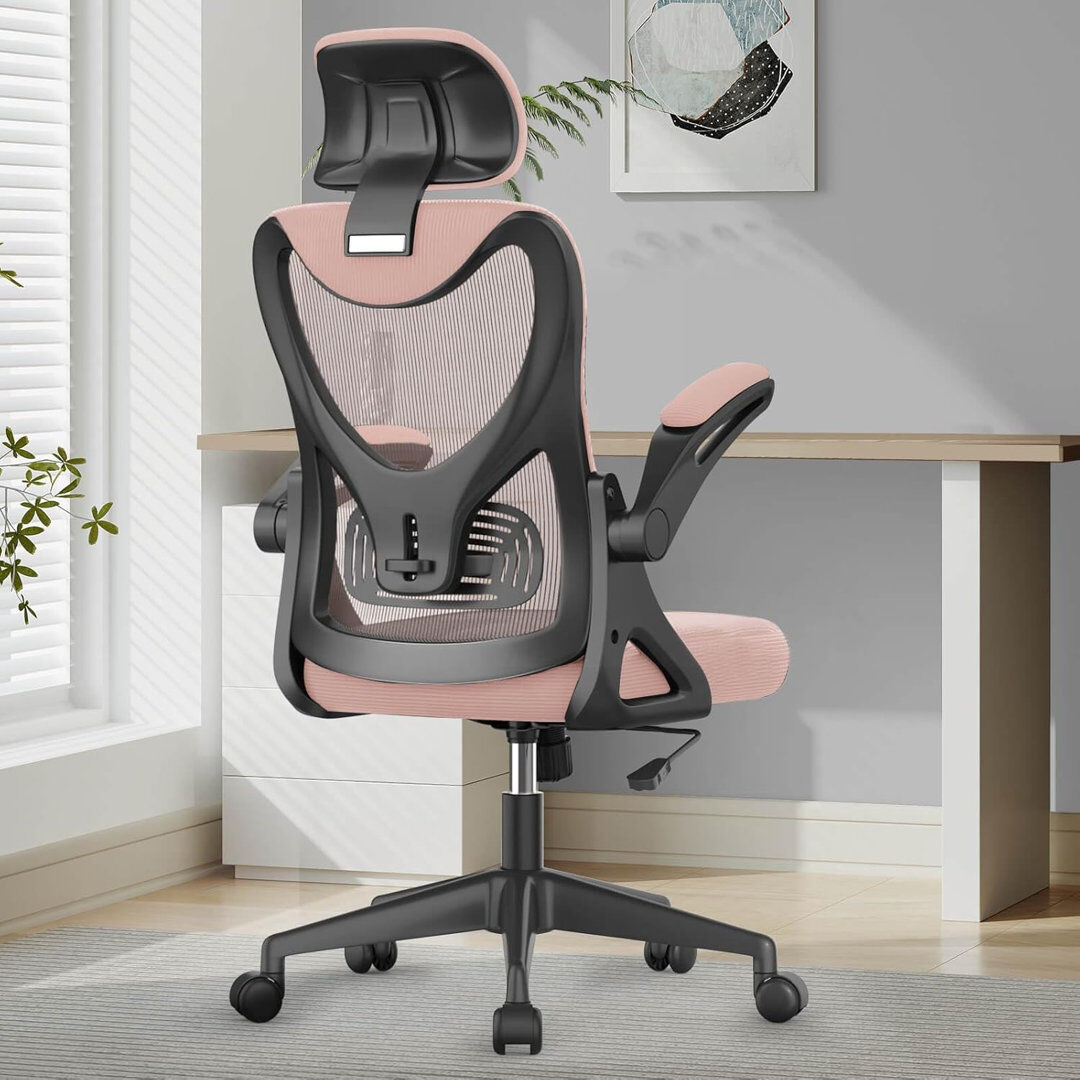 Inbox Zero Ergonomic Office Chair, Computer Chair, Mesh Chair Pink 119cm H X 59cm W X 52cm D