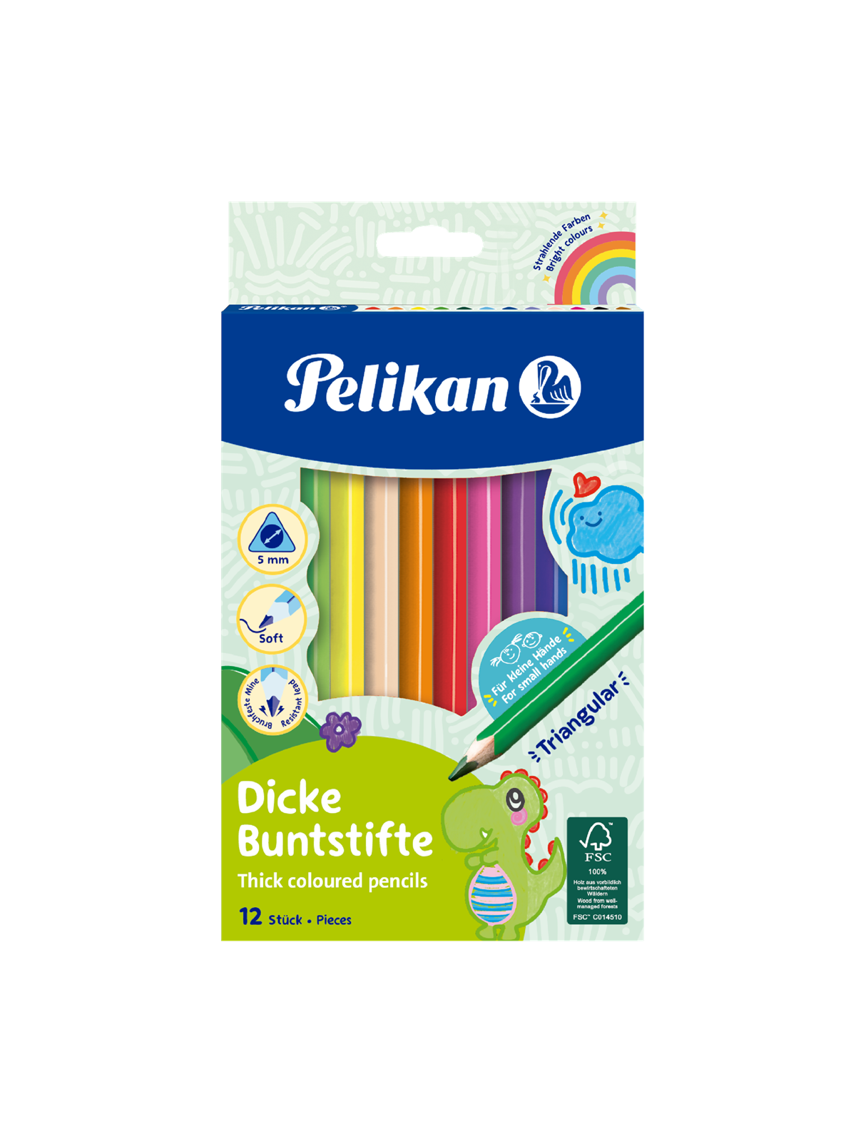 Pelikan Buntstifte dreieckige dicke Holzstifte Packung mit 12 Farben