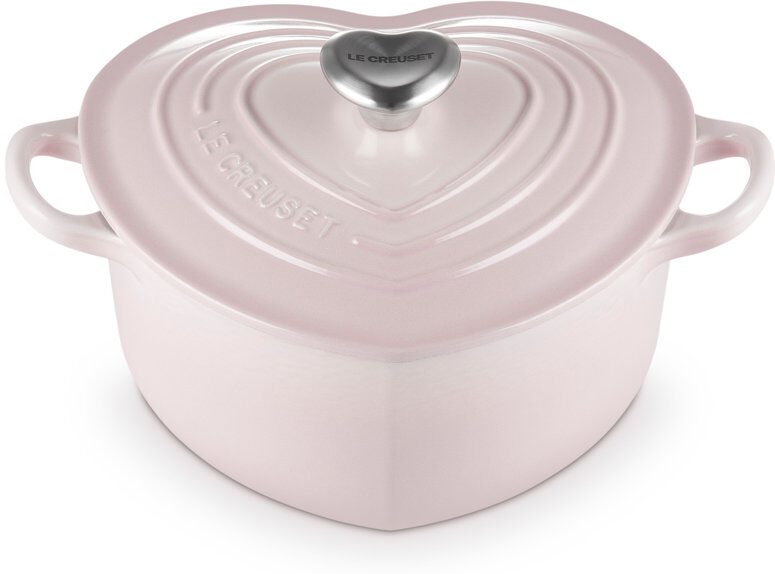 Le Creuset Cast Iron Heart Casserole with Stainless Steel Heart Knob Shell Shell Pink
