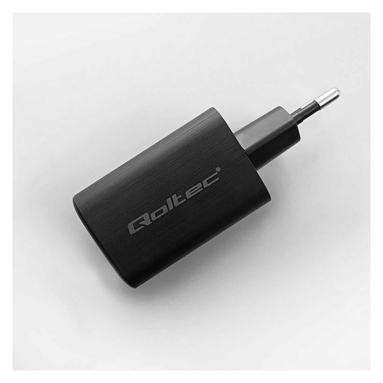 Qoltec 50766 Ladegerät für Mobilgeräte Laptop Tragbare Spielekonsole Powerbank Smartphone Smartw (65 W, 2 Ports) (50766)