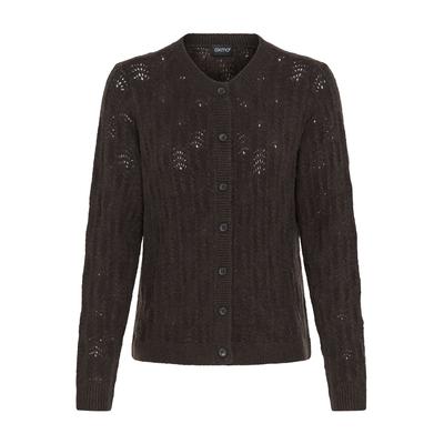 Strickjacke OXMO "Strickjacke OXSinva", Damen, Gr. S, braun (chocolate torte melange), Obermaterial: 76% Polyacryl PAN. 21% Polyester PES. 3% Elasthan EL., Strickjacken Strickjacke