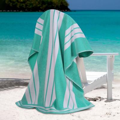 Superior Oversized Cotton Cabana Stripe Beach Towel, Soft Velour Pool Towel, Highly Absorbent Quick Dry Terry Set of Two