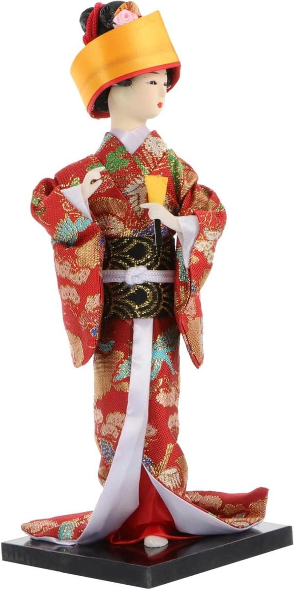 Handgemaakte Geisha Pop Decoratiefiguur in Kimono - Meerkleurig - Hoogte: 27 cm