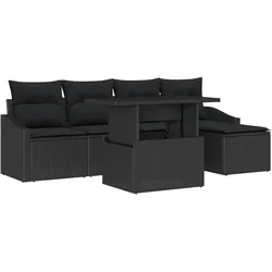 vidaXL 6-teiliges Garten-Sofa-Set mit Kissen in Schwarz