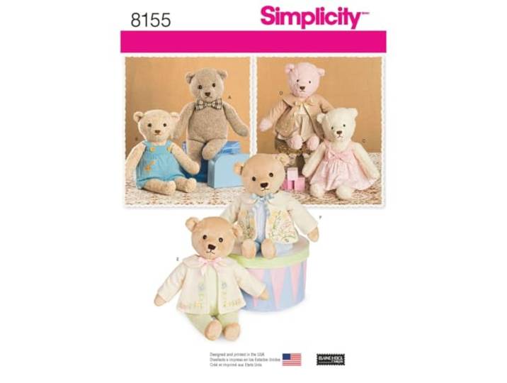 Simplicity Patroon 8155 Gevulde Beren met Kleding, Papier, Wit, 22 x 15 x 1 cm