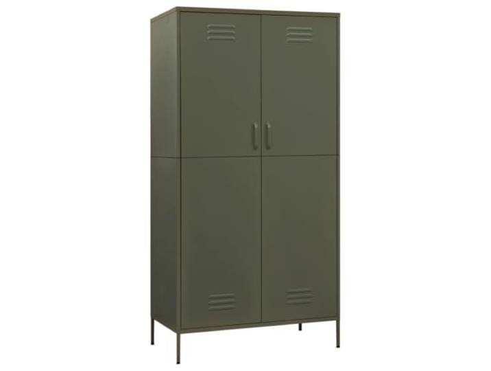 HWKQEQRF Kleiderschrank Olivgrün 90x50x180 cm Stahl 4 verstellbare Einlegeböden, Kleiderstange, langlebiger Stahl, leicht zu reinigen, Mehrzweck
