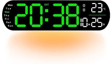 Everyday Crate Smart LED Wall Clock With Remote Control, Ambient Light, Calendar & Temperature Display Green