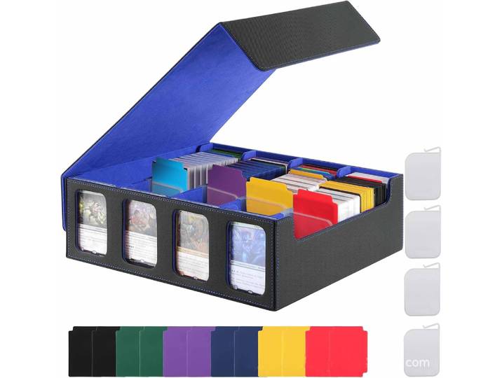 Boîte de rangement pour cartes, peut contenir plus de 2400 cartes protégées individuellement, comprend 4 stoppeurs de cartes et 24 séparateurs de cartes, convient aux cartes à collectionner TCG.