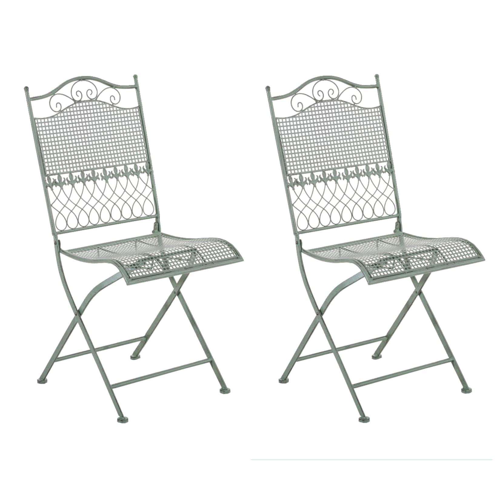 CLP 2er Set Gartenstühle klappbar Kiran, romantische Metallstühle aus Eisen im Jugendstil, ideal für Terrasse, Balkon und Garten