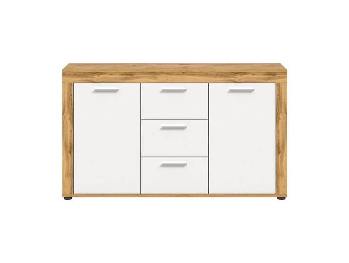 CALICOSY - Buffet 2 portes et 3 tiroirs blanc et chêne wotan L125 cm - AOSTA - Blanc