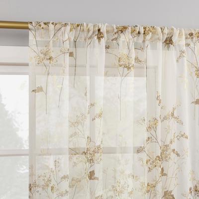 No. 918 Margot Botanical Print Sheer Rod Pocket 1-Piece Curtain Panel, Single Panel