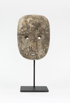 G6 Collection Antique Age Stone Shaman Head Mask on Stand Statue Hand Carved Sculpture Handmade Figurine Gift Home Decor Accent Handcrafted