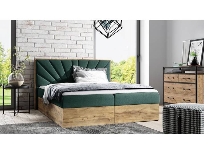 Designer Holzbett Minari mit Stauraum - 120x200 - Grün - Lancelot Eiche - Luxusbetten24