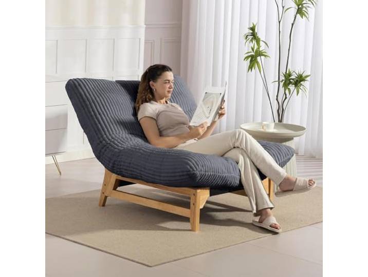 QQJIN Riesiger Cloud Lounge Akzent-Sessel Zum Lesen, Großer Bequemer Wolkensessel Mit Gestell Für Wohnzimmer, Schlafzimmer, Terrasse, Cord Übergroß,Grau