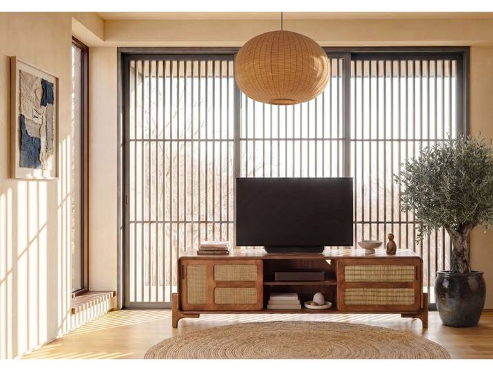 TV-Board Mango/Seegras 180x40x50 hellbraun lackiert MIZUMI #106
