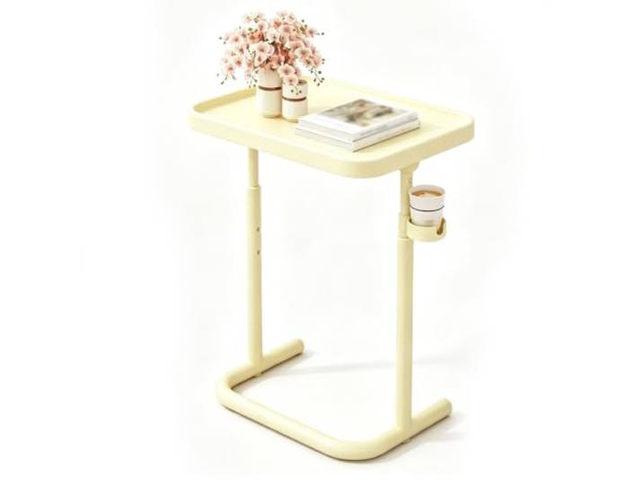 Teleskopischer Wohnmobiltisch mit Höhenverstellung und Getränkehalter for Die Essecke und den Nachttisch im Wohnmobil(Beige)
