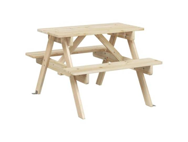 POUFGDR Picknicktisch für Kinder, 4 Sitzer, massives Tannenholz Mit integrierten Bänken, Loch für Sonnenschirm, stabile Struktur, für Garten und Terrasse