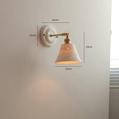 On Spot Shop IWHD White Ceramic Modern Wall Lamp Beside Bed, Nordic Copper LED Japanese Style Wandlamp For Living Room, Bathroom 4w(max100w) 4