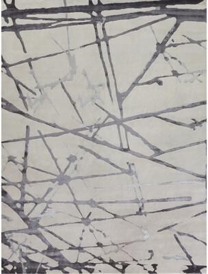 Exquisite Rugs Space Age hand-knotted Wool/Bamboo Silk Silver/Gray/Ivory Area Rug