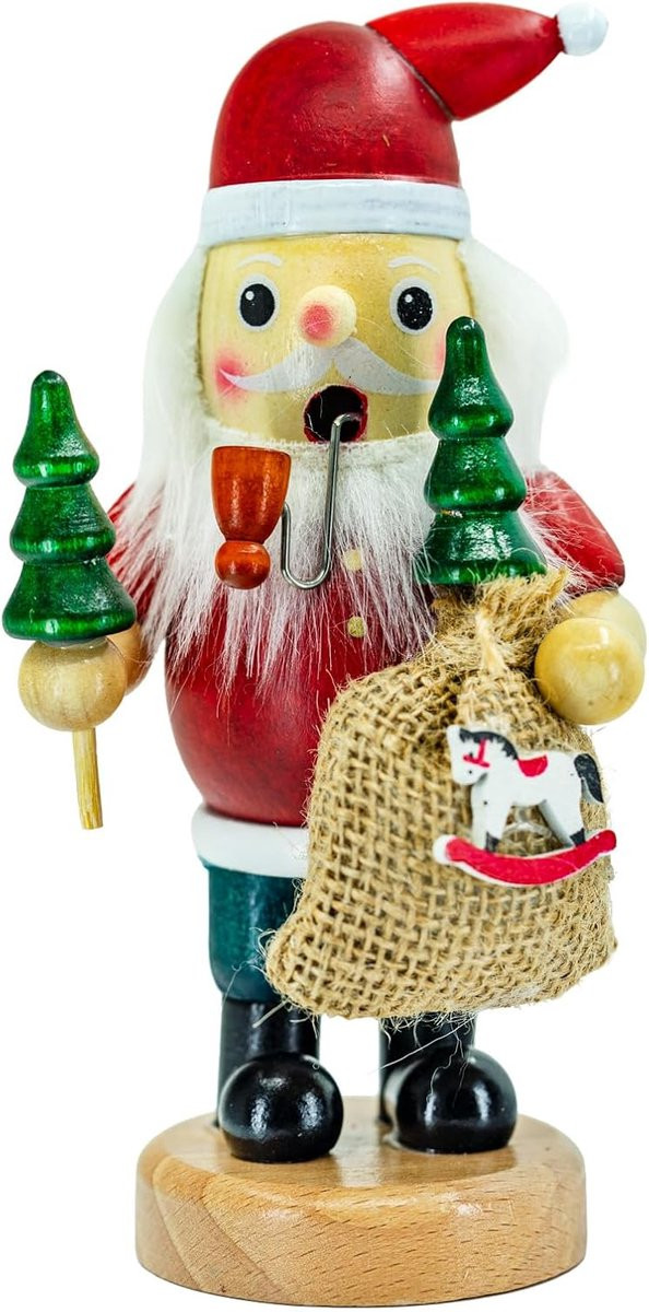 Kaladia Smoke Man Santa Claus Houten Rookfiguur voor wierookkaarsen - Handbeschilderd - Hoogte: 16 cm
