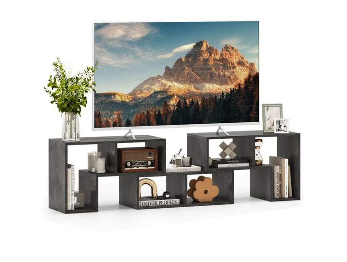 COSTWAY 65  Meuble TV en 3 Pcs Modulaire Étagère Bibliothèque Modulable pour Salon Chambre Meuble TV Bois 135x30x43cm Gris