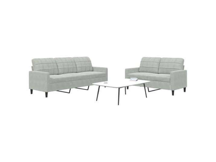 HEFZGDB 2-TLG. Sofagarnitur mit Kissen Hellgrau Samt Modernes Wohnzimmer Sofa Metallgestell Bequem Entspannen Weicher Stoff Stabiles Design Komfortabel Langlebig