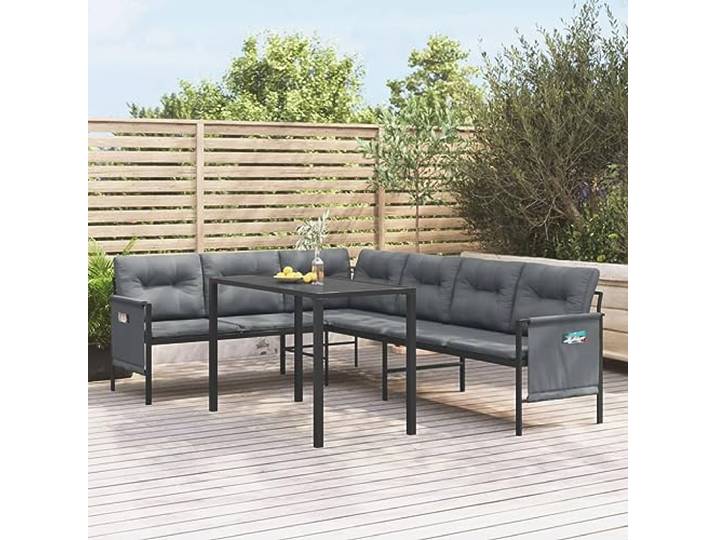 Acier enduit robuste Ensemble salle à manger Anthracite 2 pièces Ensemble à manger de jardin 2 pcs anthracite acier table salon canapé extérieur avec coussins rangement