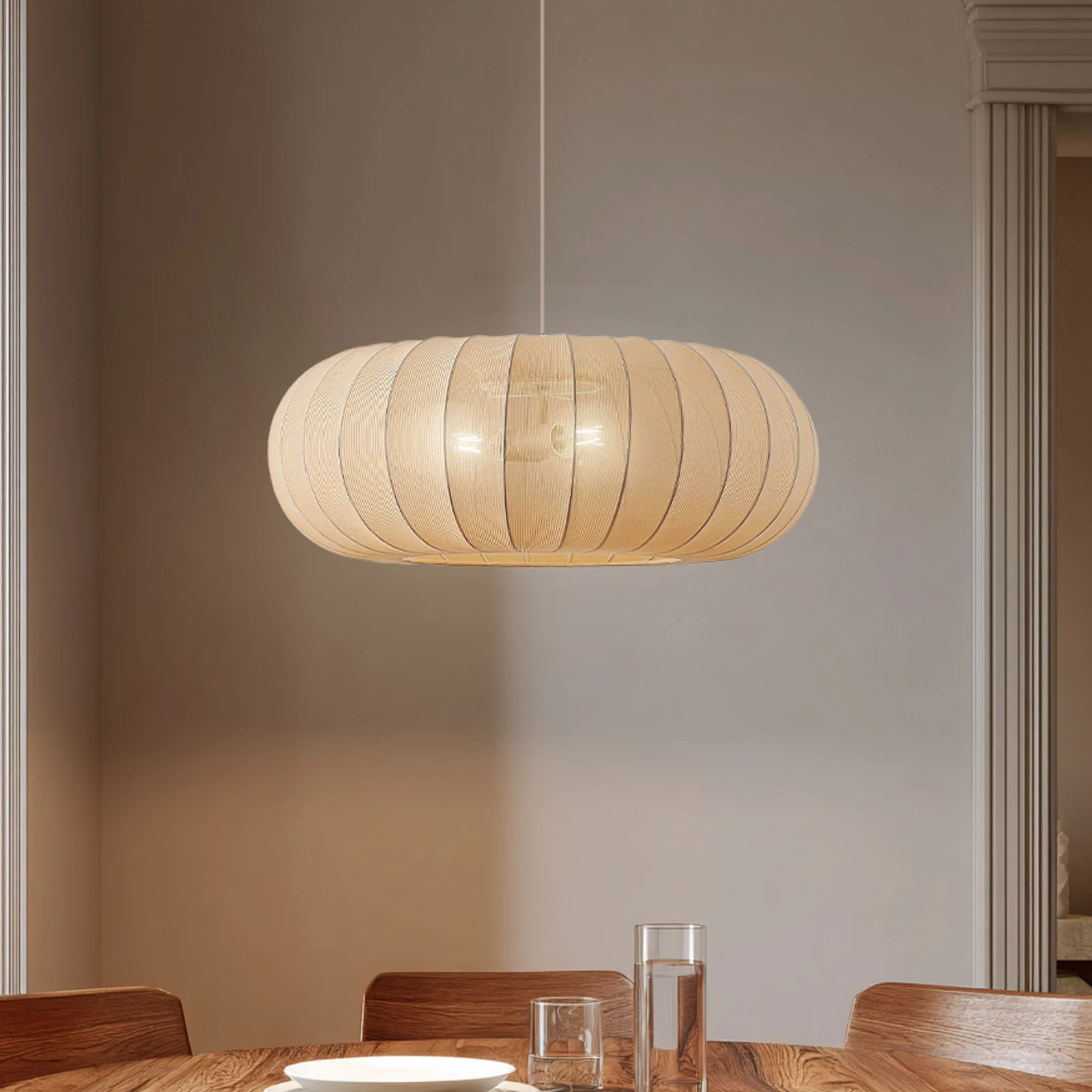 Lindby Helin Scandinavische hanglamp, beige, textiel en metaal, Ø 70 cm, 3 x E27, dimbaar