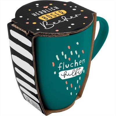 Tasse mit Motivdruck 'fluchen hilft', mit Banderole